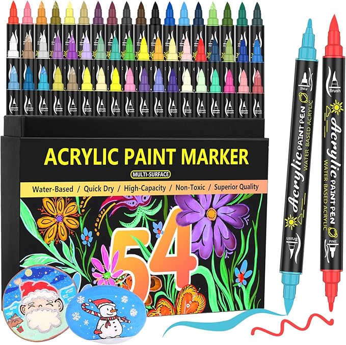 54-Color Acrylic Paint Pens - Dual Tip Paint