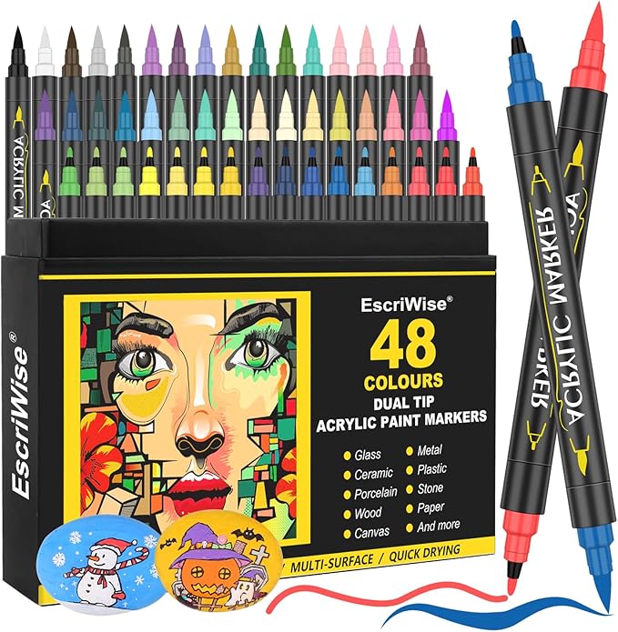 48 Colors Dual Tip Acrylic Paint Pens Set-